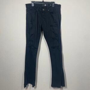 Jordan Craig Mens Theo 36/36 Frayed Hem Distressed Jeans Black Bootcut